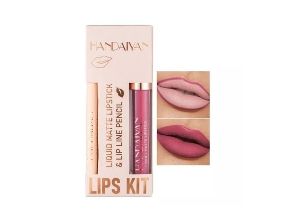 Kit con lápiz delineador de labios + labial líquido matte HANDAIYAN